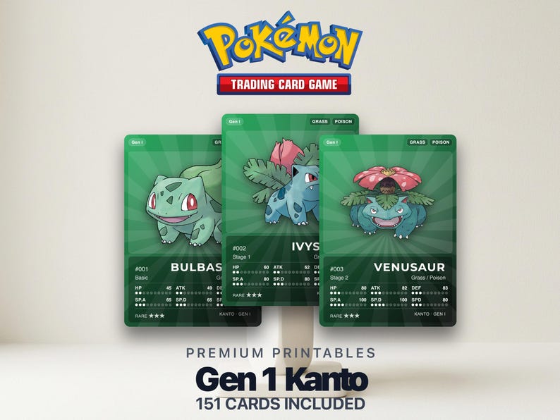 Pokémon Kanto Placeholder Cards 001-151 | 151 Cards Gen 1 Binder Filler | Printable Pokédex PDF | A4 & Letter | Instant Download