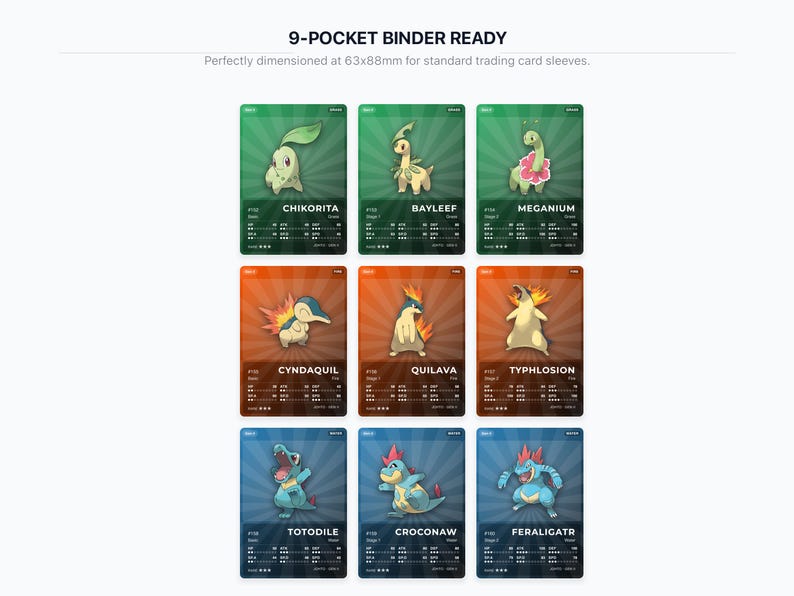 Pokémon Johto Placeholder Cards 152-251 | 100 Cards Gen 2 Binder Filler | Printable Pokédex PDF | A4 & Letter | Instant Download