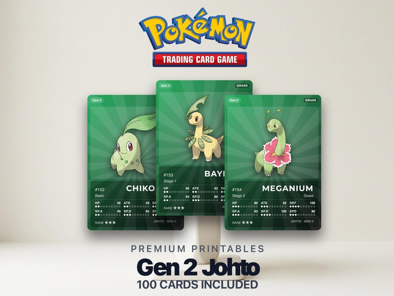 Pokémon Johto Placeholder Cards 152-251 | 100 Cards Gen 2 Binder Filler | Printable Pokédex PDF | A4 & Letter | Instant Download