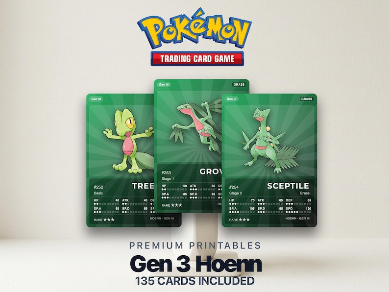 Pokémon Hoenn Placeholder Cards 252-386 | 135 Cards Gen 3 Binder Filler | Printable Pokédex PDF | A4 & Letter | Instant Download