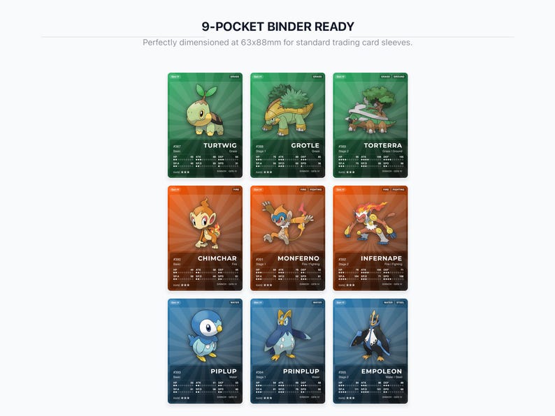 Pokémon Sinnoh Placeholder Cards 387-493 | 107 Cards Gen 4 Binder Filler | Printable Pokédex PDF | A4 & Letter | Instant Download