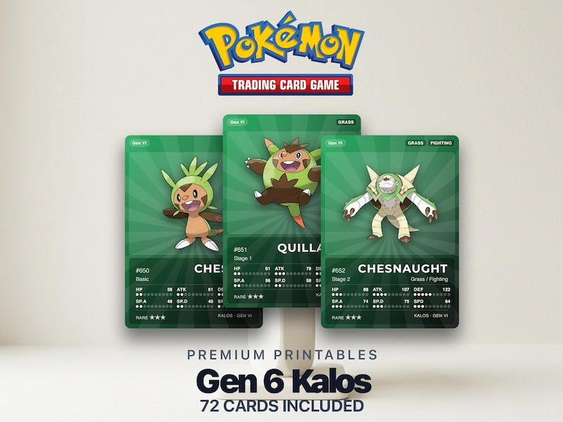 Pokémon Kalos Placeholder Cards 650-721 | 72 Cards Gen 6 Binder Filler | Printable Pokédex PDF | A4 & Letter | Instant Download
