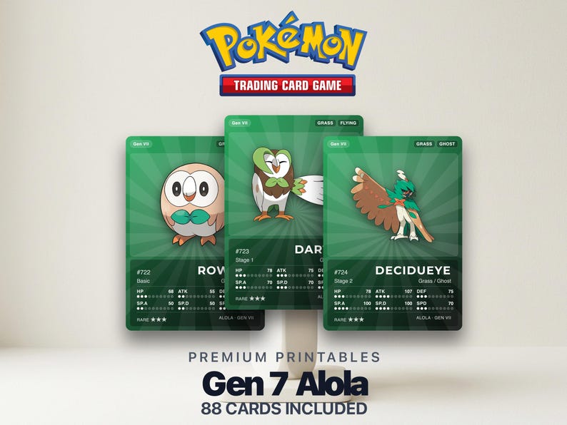 Pokémon Alola Placeholder Cards 722-809 | 88 Cards Gen 7 Binder Filler | Printable Pokédex PDF | A4 & Letter | Instant Download