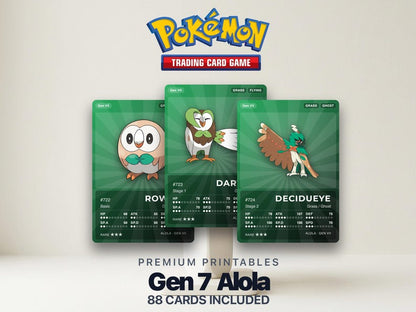 Pokémon Alola Placeholder Cards 722-809 | 88 Cards Gen 7 Binder Filler | Printable Pokédex PDF | A4 & Letter | Instant Download