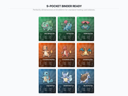 Pokémon Gen 1 Starters Evolution Placeholder Cards | Bulbasaur Charmander Squirtle Lines | 9 Cards Binder Filler | Instant Download