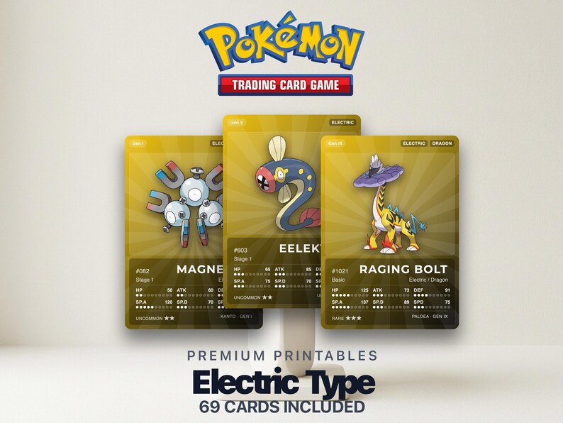 Electric Type Pokémon Placeholder Cards | All Generations Binder Filler | Pikachu Jolteon Raichu | Printable PDF | Instant Download