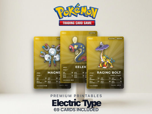 Electric Type Pokémon Placeholder Cards | All Generations Binder Filler | Pikachu Jolteon Raichu | Printable PDF | Instant Download