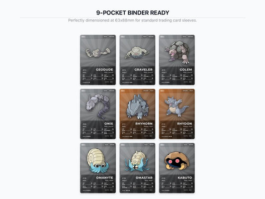 Rock Type Pokémon Placeholder Cards | All Generations Binder Filler | Tyranitar Aerodactyl Onix | Printable PDF | Instant Download