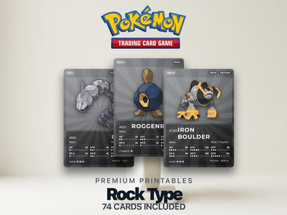 Rock Type Pokémon Placeholder Cards | All Generations Binder Filler | Tyranitar Aerodactyl Onix | Printable PDF | Instant Download