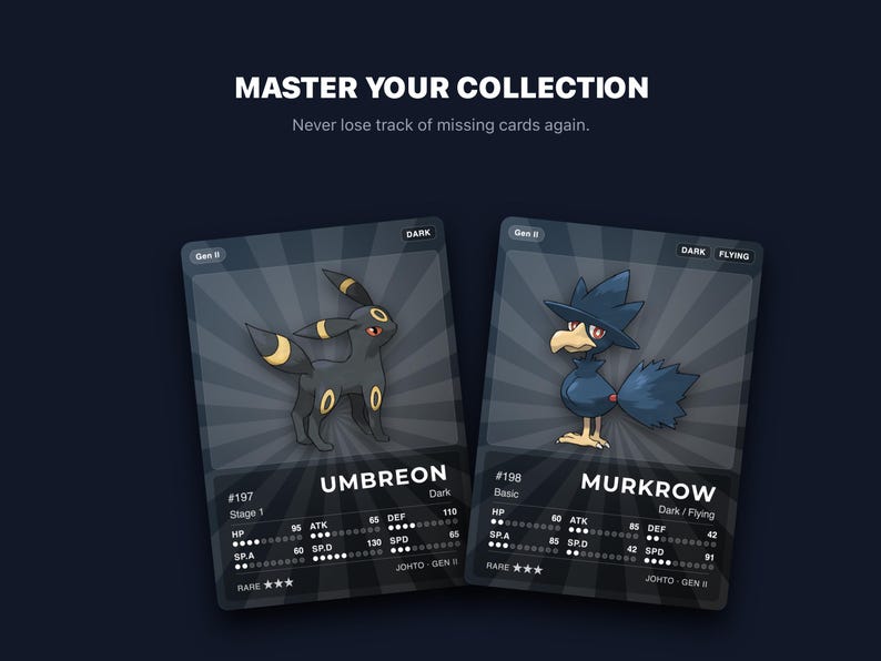 Dark Type Pokémon Placeholder Cards | All Generations Binder Filler | Umbreon Tyranitar Darkrai | Printable PDF | Instant Download
