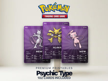 Psychic Type Pokémon Placeholder Cards | All Generations Binder Filler | Mewtwo Alakazam Espeon | Printable PDF | Instant Download