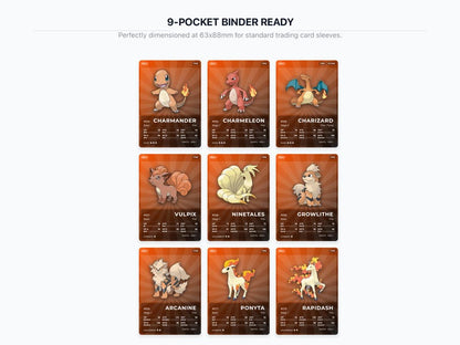 Fire Type Pokémon Placeholder Cards | All Generations Binder Filler | Charizard Arcanine Flareon | Printable PDF | Instant Download