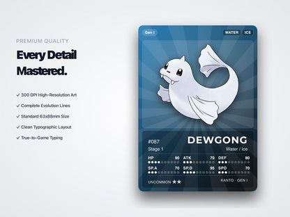 Ice Type Pokémon Placeholder Cards | All Generations Binder Filler | Lapras Glaceon Articuno | Printable PDF | Instant Download