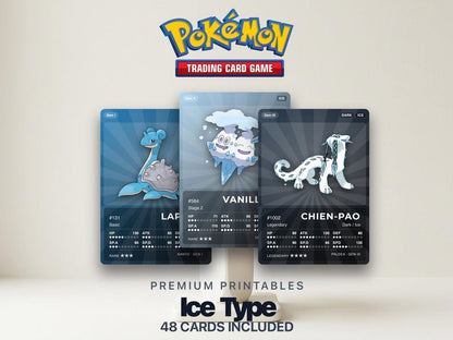 Ice Type Pokémon Placeholder Cards | All Generations Binder Filler | Lapras Glaceon Articuno | Printable PDF | Instant Download