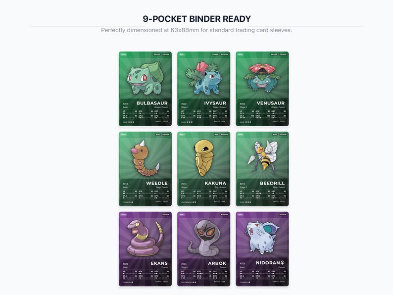 Poison Type Pokémon Placeholder Cards | All Generations Binder Filler | Gengar Nidoking Toxapex | Printable PDF | Instant Download