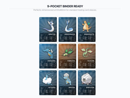 Dragon Type Pokémon Placeholder Cards | All Generations Binder Filler | Dragonite Garchomp Rayquaza | Printable PDF | Instant Download