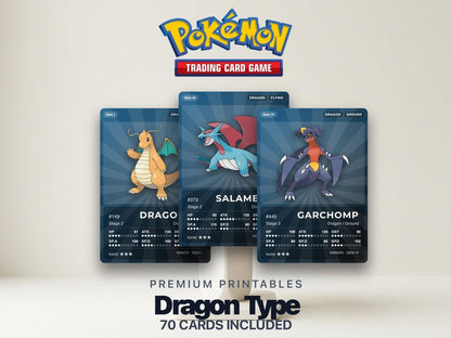 Dragon Type Pokémon Placeholder Cards | All Generations Binder Filler | Dragonite Garchomp Rayquaza | Printable PDF | Instant Download
