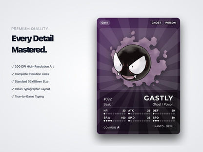 Ghost Type Pokémon Placeholder Cards | All Generations Binder Filler | Gengar Haunter Mimikyu | Printable PDF | Instant Download