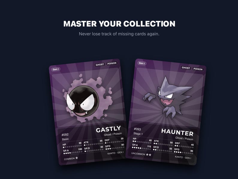 Ghost Type Pokémon Placeholder Cards | All Generations Binder Filler | Gengar Haunter Mimikyu | Printable PDF | Instant Download
