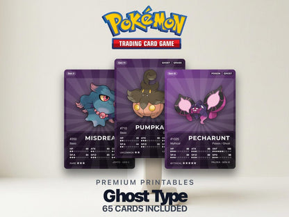 Ghost Type Pokémon Placeholder Cards | All Generations Binder Filler | Gengar Haunter Mimikyu | Printable PDF | Instant Download