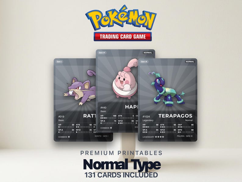 Normal Type Pokémon Placeholder Cards | All Generations Binder Filler | Eevee Snorlax Chansey | Printable PDF | Instant Download