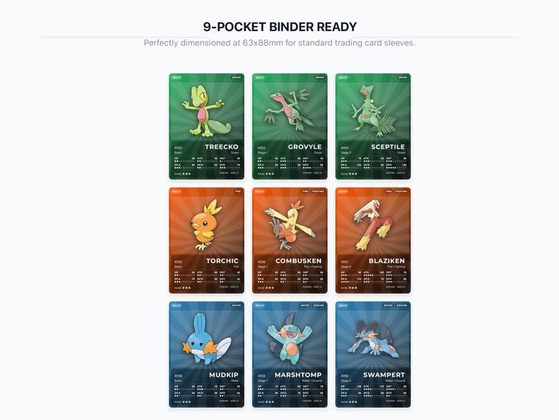 Pokémon Hoenn Placeholder Cards 252-386 | 135 Cards Gen 3 Binder Filler | Printable Pokédex PDF | A4 & Letter | Instant Download