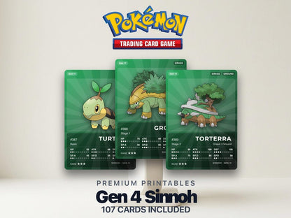Pokémon Sinnoh Placeholder Cards 387-493 | 107 Cards Gen 4 Binder Filler | Printable Pokédex PDF | A4 & Letter | Instant Download