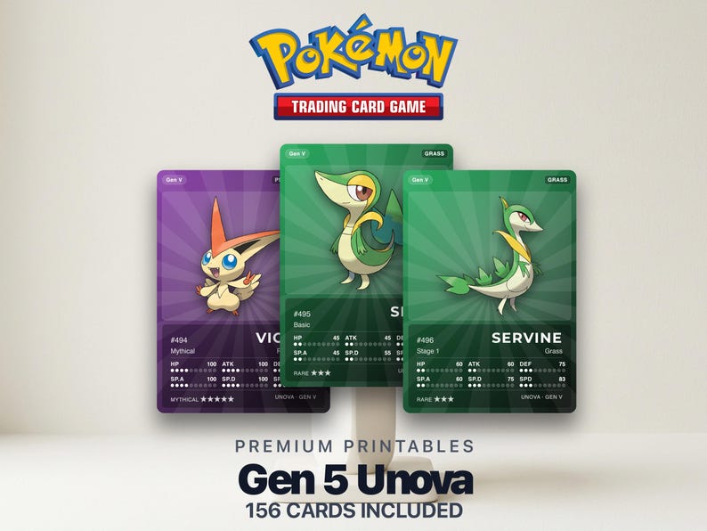 Pokémon Unova Placeholder Cards 494-649 | 156 Cards Gen 5 Binder Filler | Printable Pokédex PDF | A4 & Letter | Instant Download