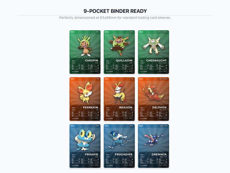 Pokémon Kalos Placeholder Cards 650-721 | 72 Cards Gen 6 Binder Filler | Printable Pokédex PDF | A4 & Letter | Instant Download