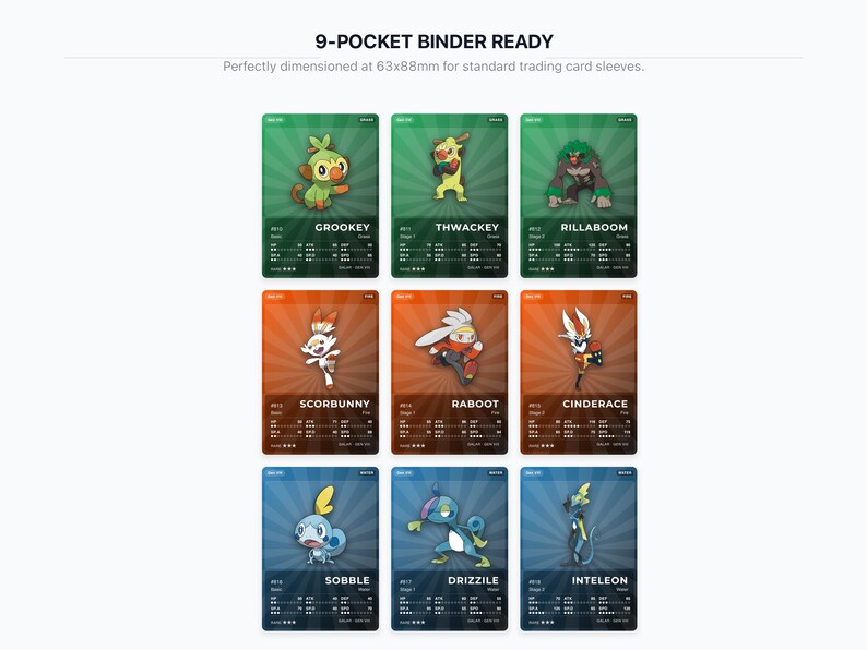 Pokémon Galar Placeholder Cards 810-905 | 96 Cards Gen 8 Binder Filler | Printable Pokédex PDF | A4 & Letter | Instant Download