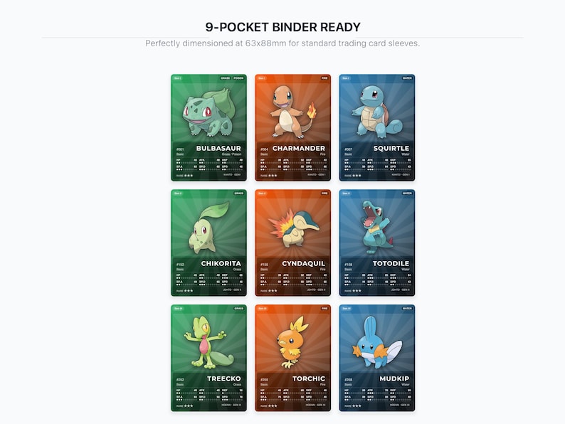 Pokémon Starter Placeholder Cards All Generations | 27 Starters Gen 1-9 Binder Filler | Printable PDF | A4 & Letter | Instant Download
