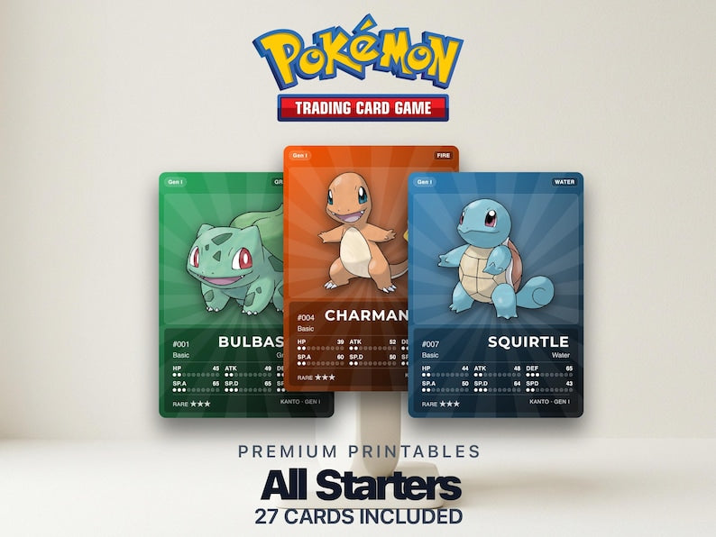 Pokémon Starter Placeholder Cards All Generations | 27 Starters Gen 1-9 Binder Filler | Printable PDF | A4 & Letter | Instant Download