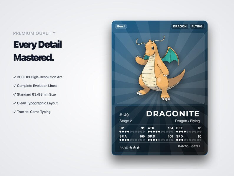 Pokémon Pseudo-Legendary Placeholder Cards | Dragonite Garchomp Metagross | 10 Cards Binder Filler | Printable PDF | Instant Download
