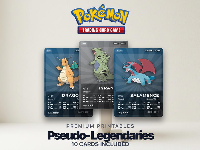 Pokémon Pseudo-Legendary Placeholder Cards | Dragonite Garchomp Metagross | 10 Cards Binder Filler | Printable PDF | Instant Download