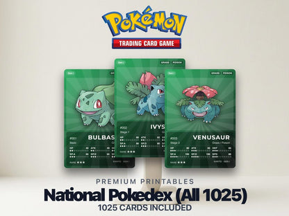 Complete Pokémon Pokédex Placeholder Cards 001-1025 | All 1025 Pokémon Binder Filler | Gen 1-9 | Printable PDF | Instant Download