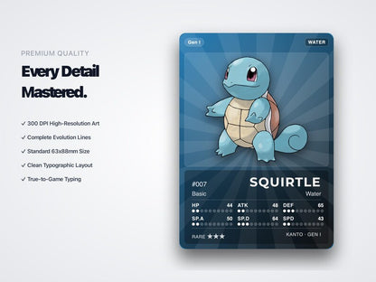 Water Type Pokémon Placeholder Cards | All Generations Binder Filler | Gyarados Vaporeon Blastoise | Printable PDF | Instant Download