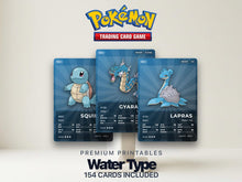 Water Type Pokémon Placeholder Cards | All Generations Binder Filler | Gyarados Vaporeon Blastoise | Printable PDF | Instant Download