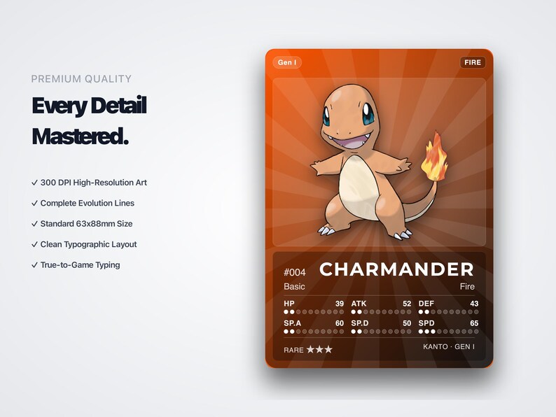 Fire Type Pokémon Placeholder Cards | All Generations Binder Filler | Charizard Arcanine Flareon | Printable PDF | Instant Download