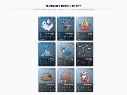Ice Type Pokémon Placeholder Cards | All Generations Binder Filler | Lapras Glaceon Articuno | Printable PDF | Instant Download
