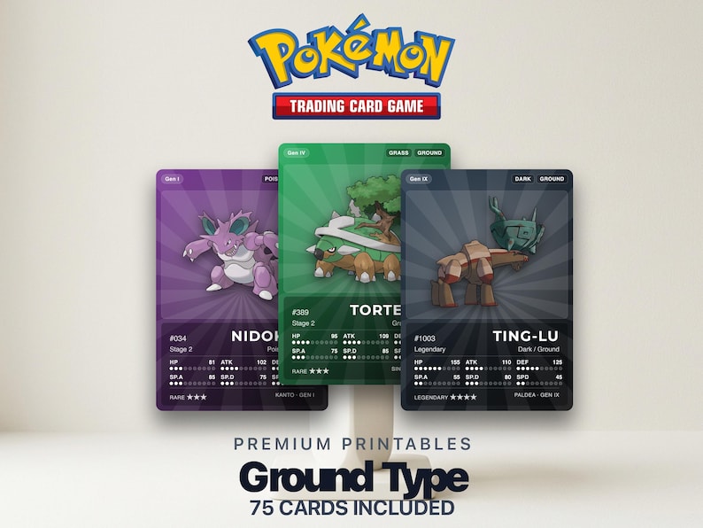 Ground Type Pokémon Placeholder Cards | All Generations Binder Filler | Garchomp Donphan Nidoqueen | Printable PDF | Instant Download