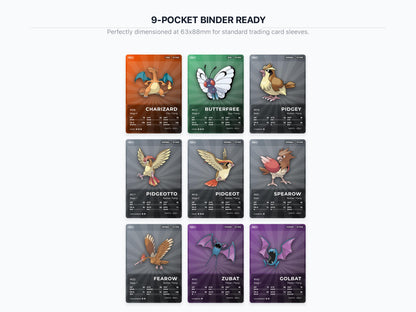 Flying Type Pokémon Placeholder Cards | All Generations Binder Filler | Charizard Pidgeot Skarmory | Printable PDF | Instant Download