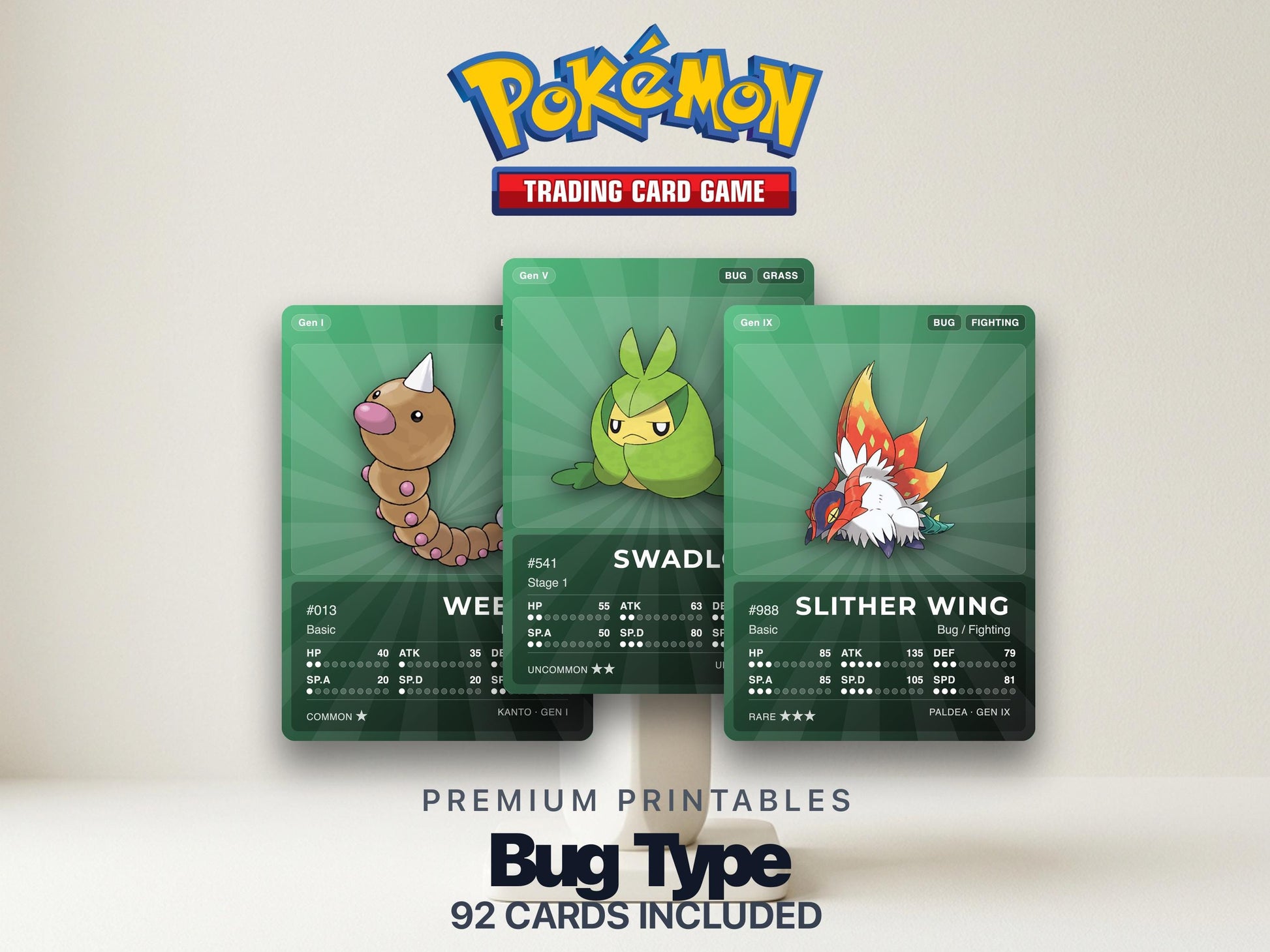 Bug Type Pokémon Placeholder Cards | All Generations Binder Filler | Scizor Heracross Volcarona | Printable PDF | Instant Download
