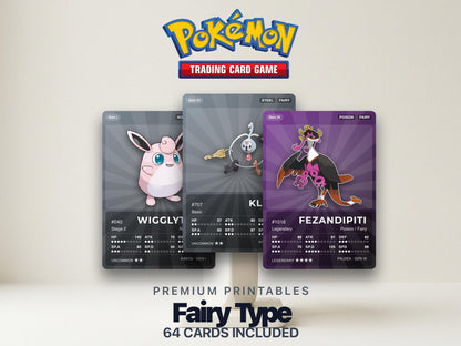 Fairy Type Pokémon Placeholder Cards | All Generations Binder Filler | Sylveon Gardevoir Togekiss | Printable PDF | Instant Download