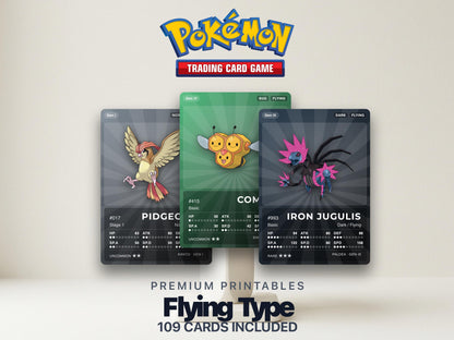Flying Type Pokémon Placeholder Cards | All Generations Binder Filler | Charizard Pidgeot Skarmory | Printable PDF | Instant Download