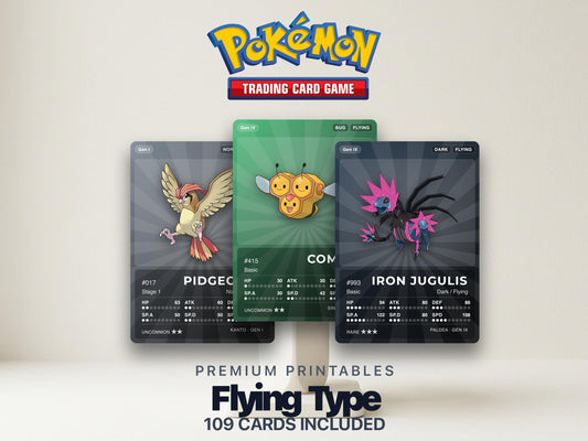 Flying Type Pokémon Placeholder Cards | All Generations Binder Filler | Charizard Pidgeot Skarmory | Printable PDF | Instant Download