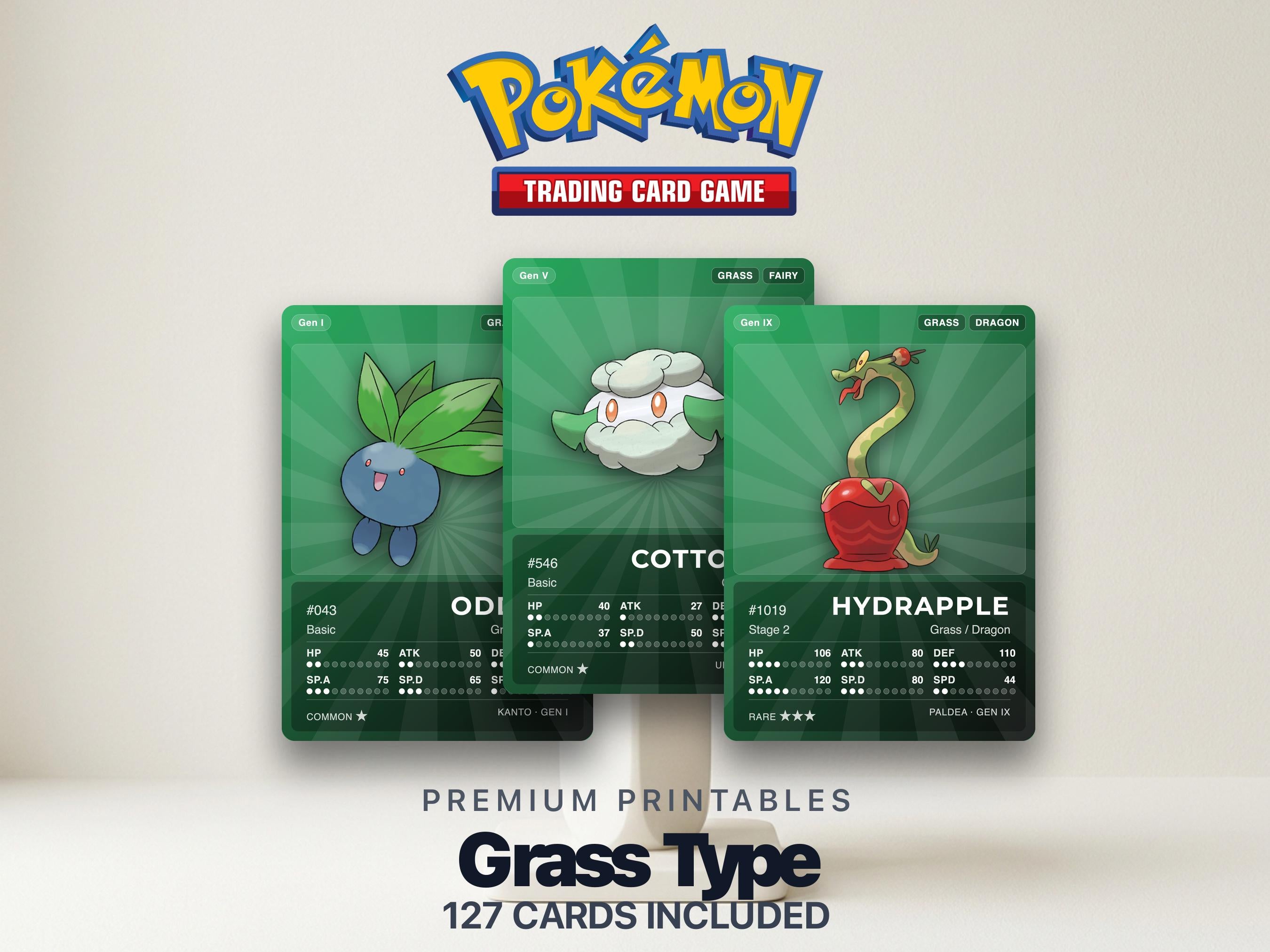 Grass Type Pokémon Placeholder Cards | All Generations Binder Filler | Bulbasaur Venusaur Leafeon | Printable PDF | Instant Download