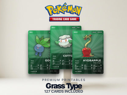 Grass Type Pokémon Placeholder Cards | All Generations Binder Filler | Bulbasaur Venusaur Leafeon | Printable PDF | Instant Download